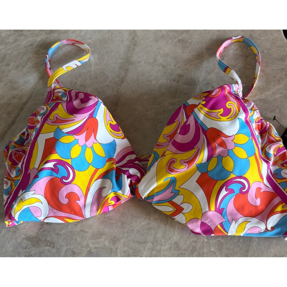 Carmen Marc Valvo C7DB14 Wrap Underwire Bikini Top Multi Retro Print New - Picture 3 of 7